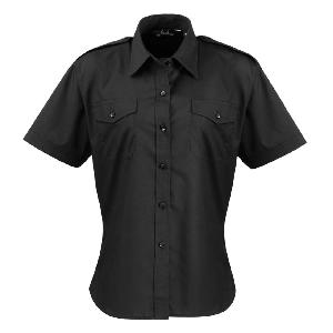 Camasa cu Epoleti Dama, Maneca Scurta, Neagra