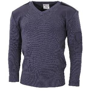 Pulover British, Decolteu in V, albastru